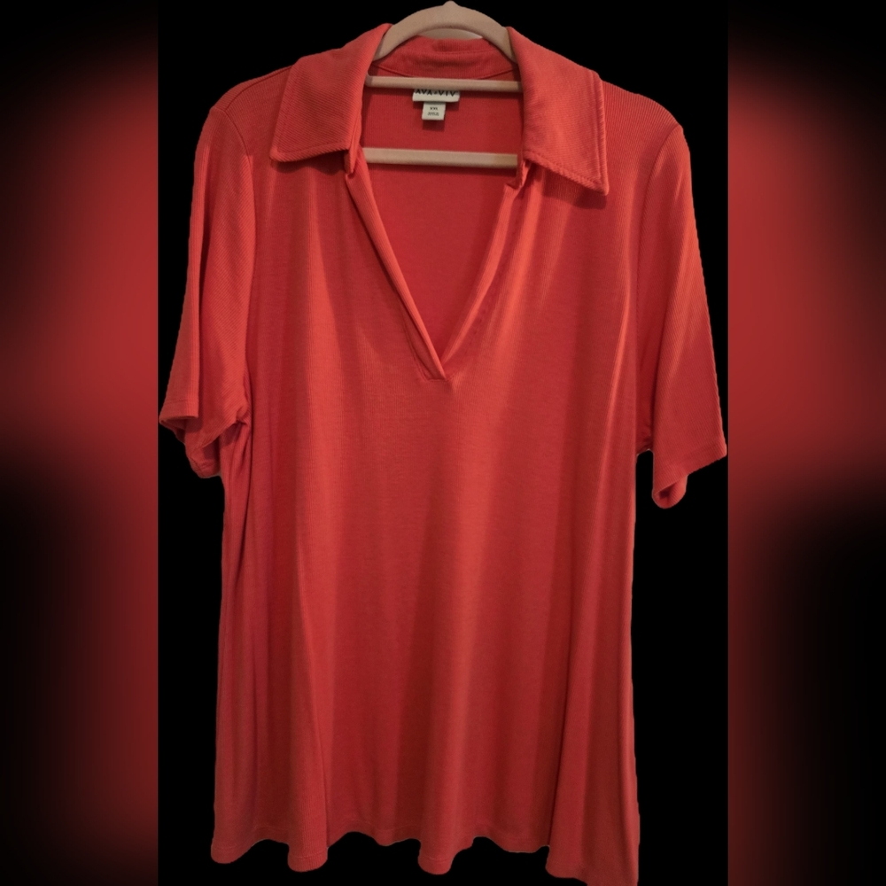 Ava & Viv Vibrant Red V-Neck Blouse